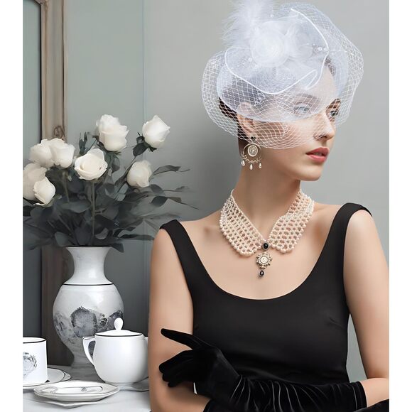 Fascinators Derby Hat Womens Tea Party Hat With Mesh Church Flower Headband 3877